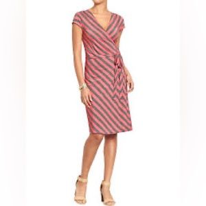 Old Navy Womens Front Wrap Jersey Dress Heather Gray Stripe